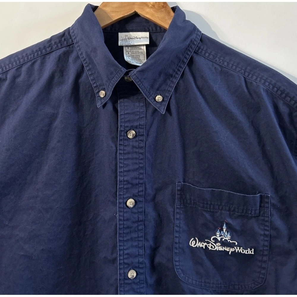 Mens Vintage Walt Disney World S/S Button Front Shirt Embroidered Logo Large/XL